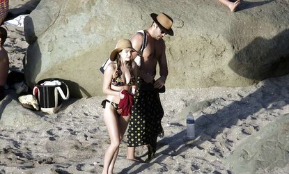 Kelly Brook in Bathing Suit on the Beach in St Barth
