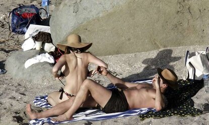 Kelly Brook in Bathing Suit on the Beach in St Barth