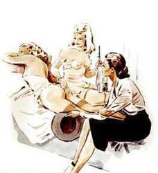 Thematic Drawn Porn Art trio - Enema