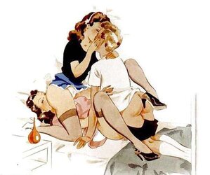 Thematic Drawn Porn Art trio - Enema