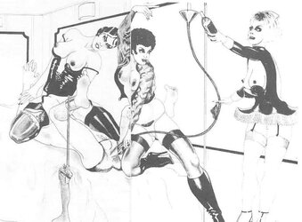 Thematic Drawn Porn Art trio - Enema