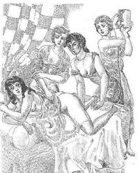 Thematic Drawn Porn Art trio - Enema