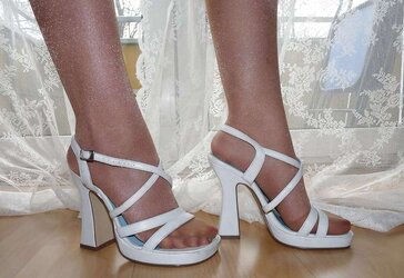 Wifes white sandals high-heeled slippers tights