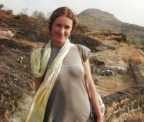 Erected nips through half-shirt ....