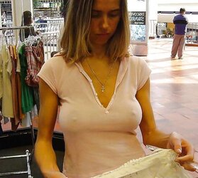 Erected nips through half-shirt ....