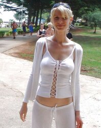 Erected nips through half-shirt ....