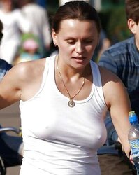 Erected nips through half-shirt ....