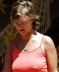 Erected nips through half-shirt ....