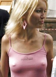 Erected nips through half-shirt ....