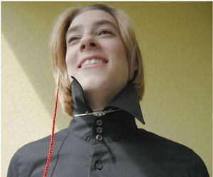 Totally buttoned half-top dog collar up my dearest fetish