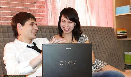 Boy pleases ultra-cute teenager