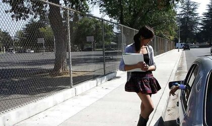 Teenager Student Mina Gold deep-throating and railing a Cock
