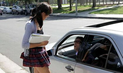 Teenager Student Mina Gold deep-throating and railing a Cock