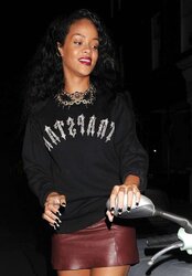 RIHANNA leather micro-skirt in London GAMS
