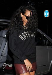 RIHANNA leather micro-skirt in London GAMS