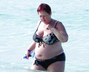 Scorching swimsuit granny plumper