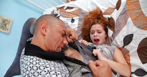 Teenager redhead raunchy penetrated by a dark-hued dude