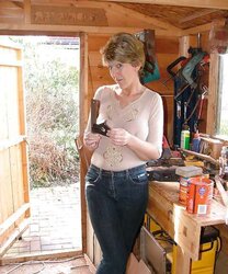 Sara in shed