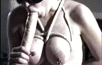 FRESH meatpipe gasping fake penis oral jobs with trussed knockers