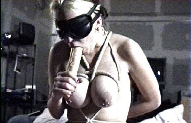 FRESH meatpipe gasping fake penis oral jobs with trussed knockers