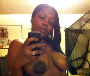 Ample dark-hued areolas ----yam-sized bevy---- part