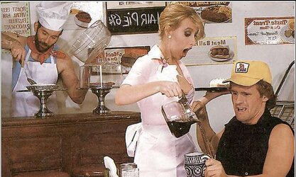 Joanna Storm as waitress obeying her customers