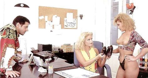 2 blondes taking on a fellow in the office