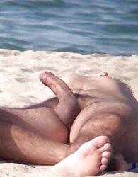 Caught erecting at bare beach
