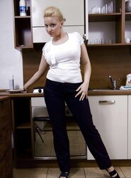 Adorable buxomy femmes in the kitchen