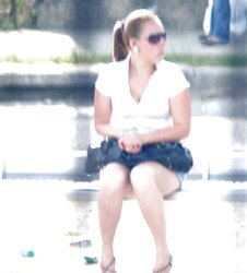 Voyeur at bus stop