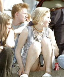 Upskirt and snatch showing. Display the beaver!