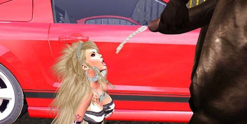 Ash-Blonde German Barbie Pummels Massive Dark-Hued Man Rod On Car In Public