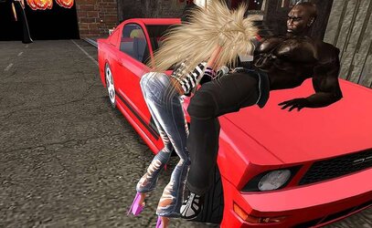Ash-Blonde German Barbie Pummels Massive Dark-Hued Man Rod On Car In Public