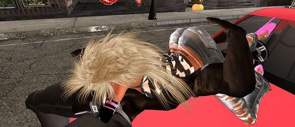 Ash-Blonde German Barbie Pummels Massive Dark-Hued Man Rod On Car In Public