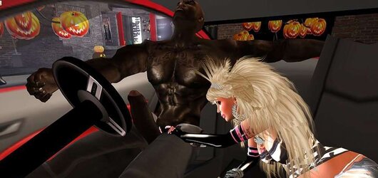 Ash-Blonde German Barbie Pummels Massive Dark-Hued Man Rod On Car In Public