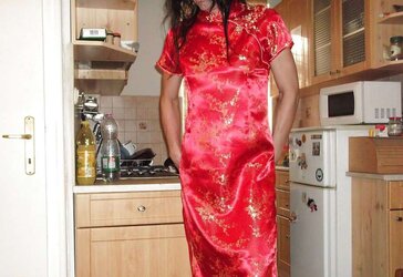 Crimson satin (silk) chinese sundress - cheongsam (qipao)