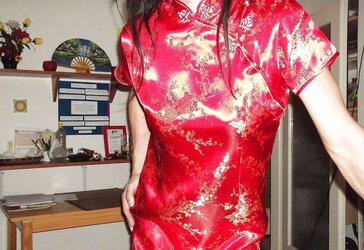 Crimson satin (silk) chinese sundress - cheongsam (qipao)