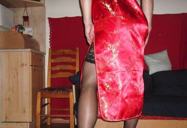 Crimson satin (silk) chinese sundress - cheongsam (qipao)