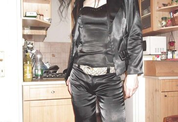 Dark-Hued satin suit (pants, harness, jacket)