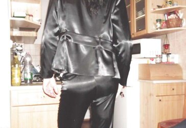 Dark-Hued satin suit (pants, harness, jacket)