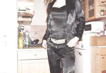 Dark-Hued satin suit (pants, harness, jacket)