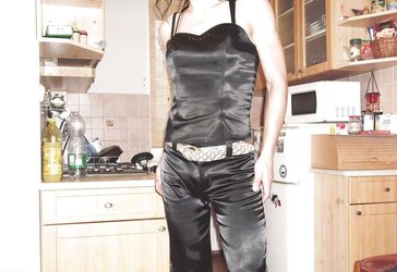 Dark-Hued satin suit (pants, harness, jacket)