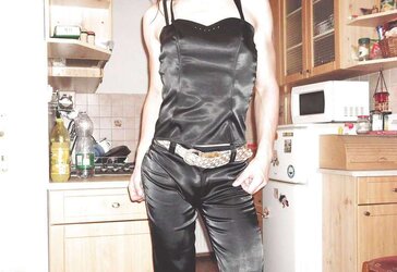 Dark-Hued satin suit (pants, harness, jacket)