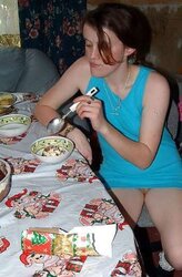 Up mini-skirt, no thong, downblouse mix up three (Camaster)