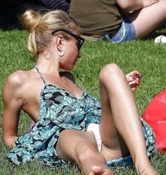 Up mini-skirt, no thong, downblouse mix up three (Camaster)