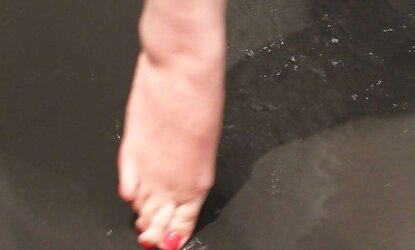 Wifes GORGEOUS shower humid soles sole crimson toes