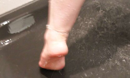 Wifes GORGEOUS shower humid soles sole crimson toes