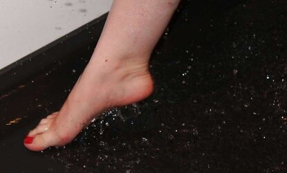 Wifes GORGEOUS shower humid soles sole crimson toes