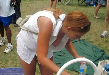 The Hottest - downblouse, down half-shirt, nip slide, nipple glide