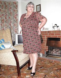 Libby in high-heeled slippers and pantyhose
